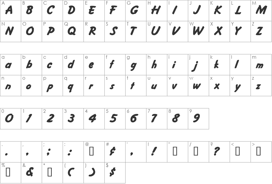 Fritzer font character map preview