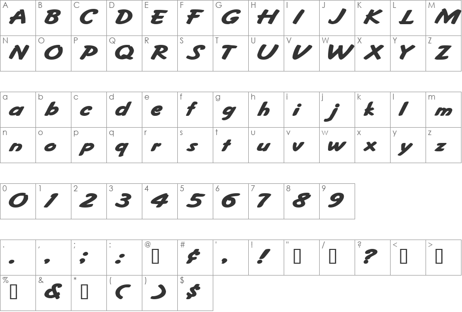 FritzerExtended font character map preview
