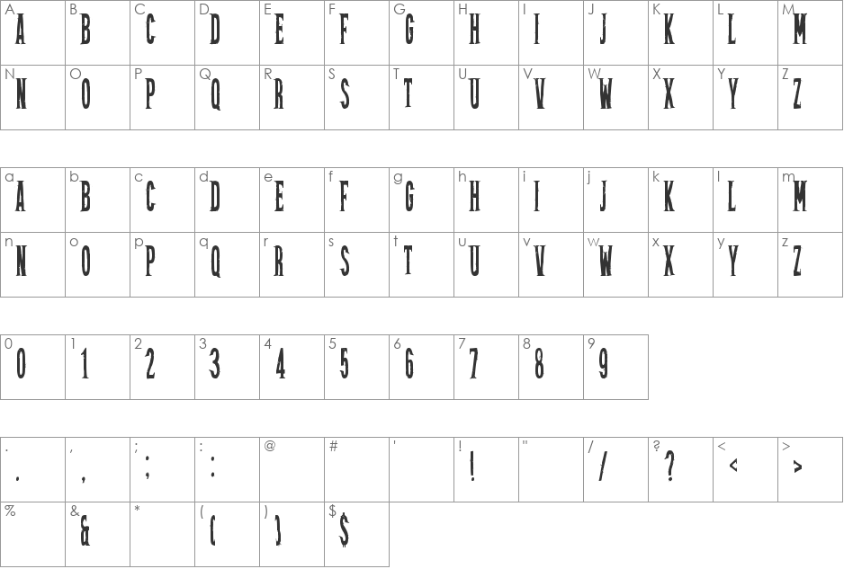 FriztonRegular font character map preview