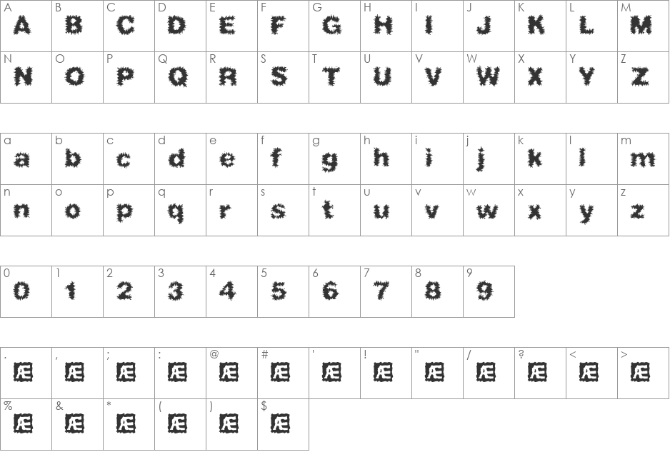 Frizzed BRK font character map preview