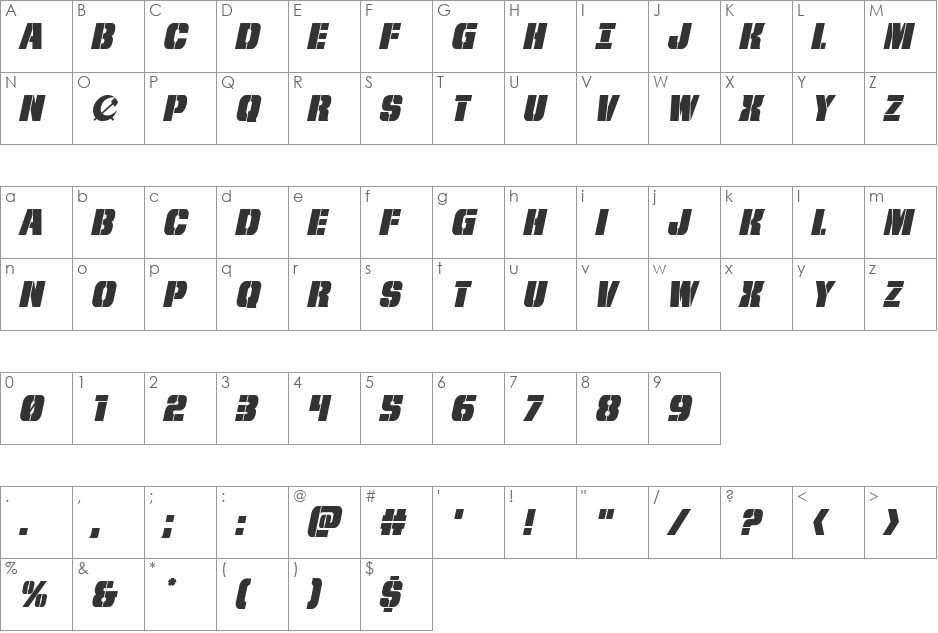 From BOND With Love Italic font character map preview