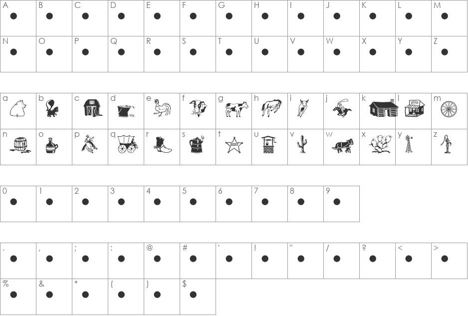 Frontier MT font character map preview