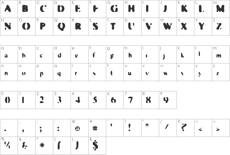 Frooty font character map preview