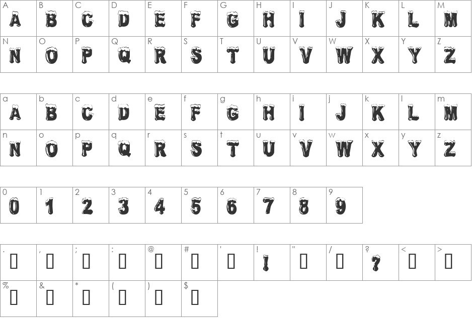 Frostbitten Wanker font character map preview