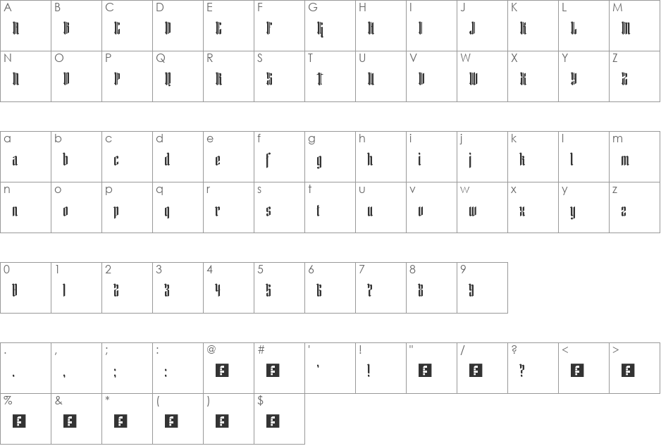 Frostletter font character map preview