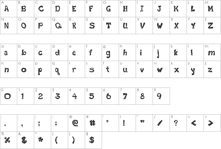 Frowny Font font character map preview
