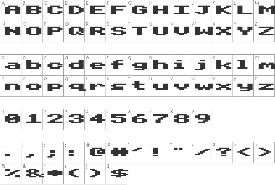 Frozen Bruza font character map preview