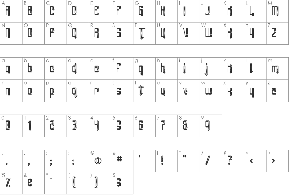 Angie Pierced font character map preview