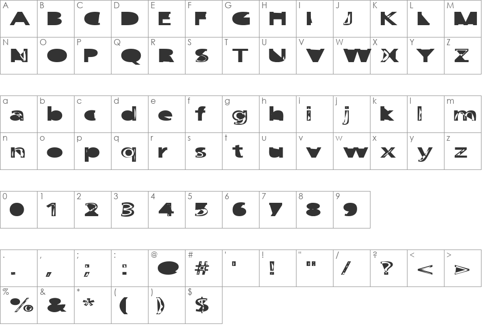 FruitbasketUpset font character map preview