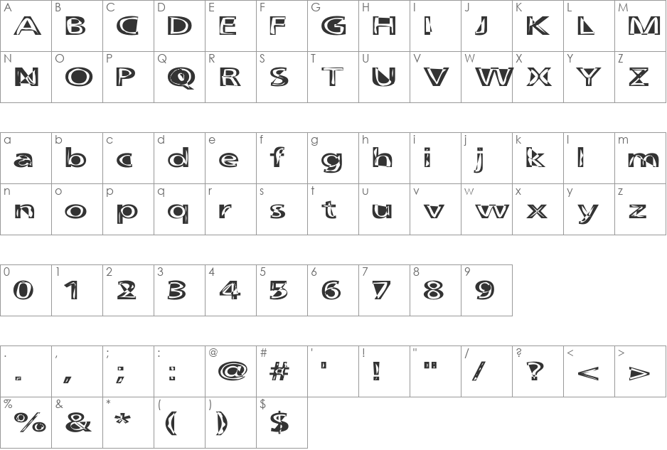 FruitbasketUpset font character map preview
