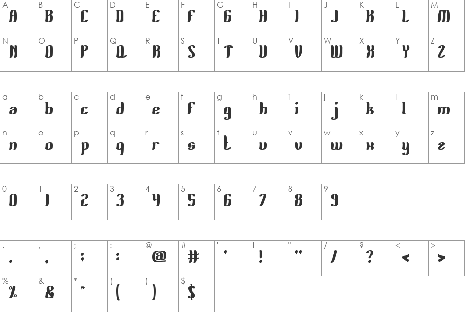 Fruits And vegetables font character map preview
