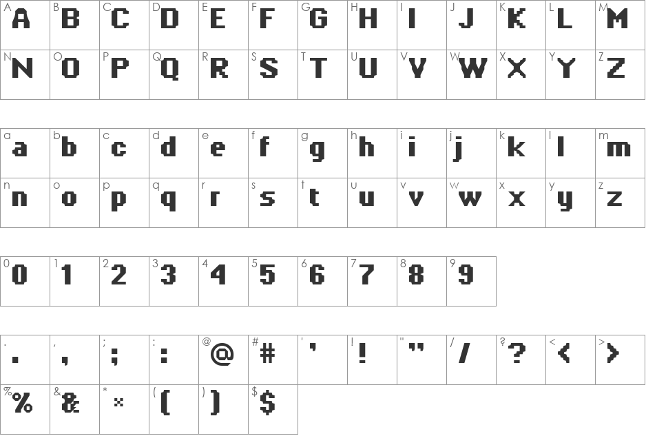 Fruitys font character map preview