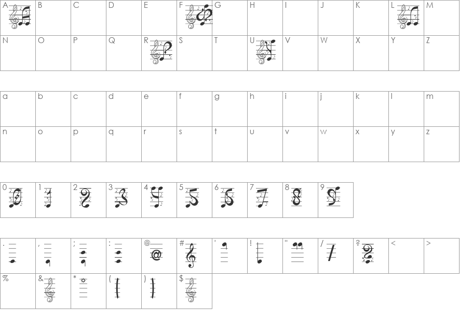 FRULA font character map preview