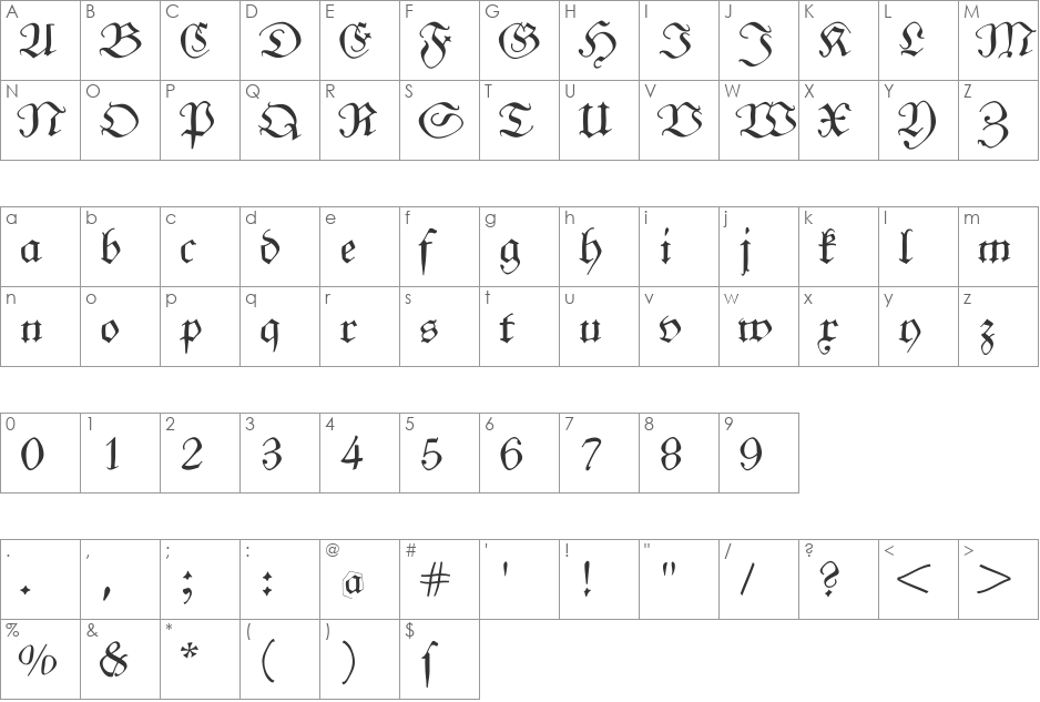 FrungturaFS font character map preview