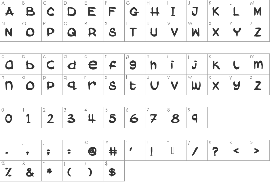 AbokiDreadlockJamSuya font character map preview