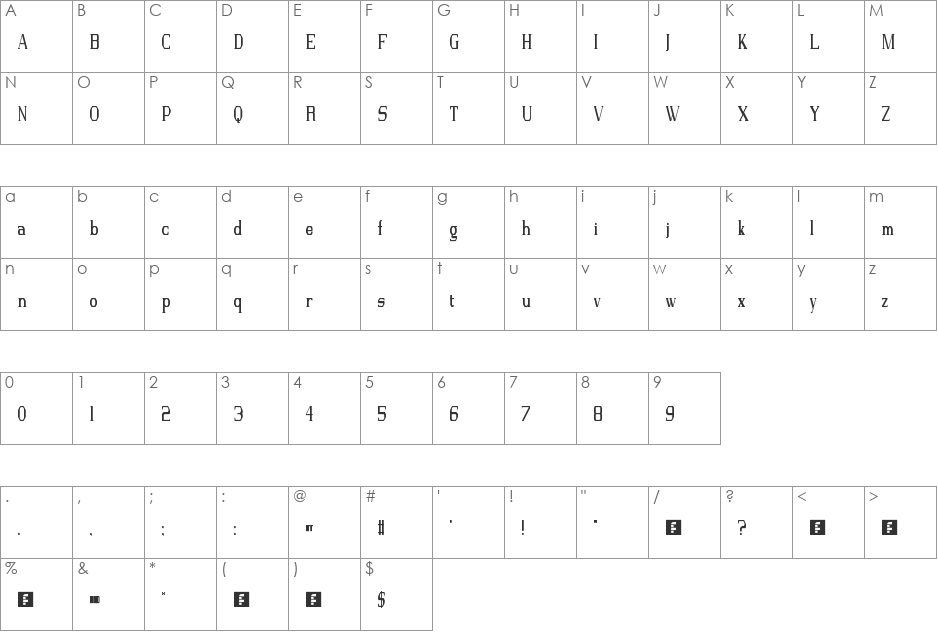 FS Serif Condensed font character map preview