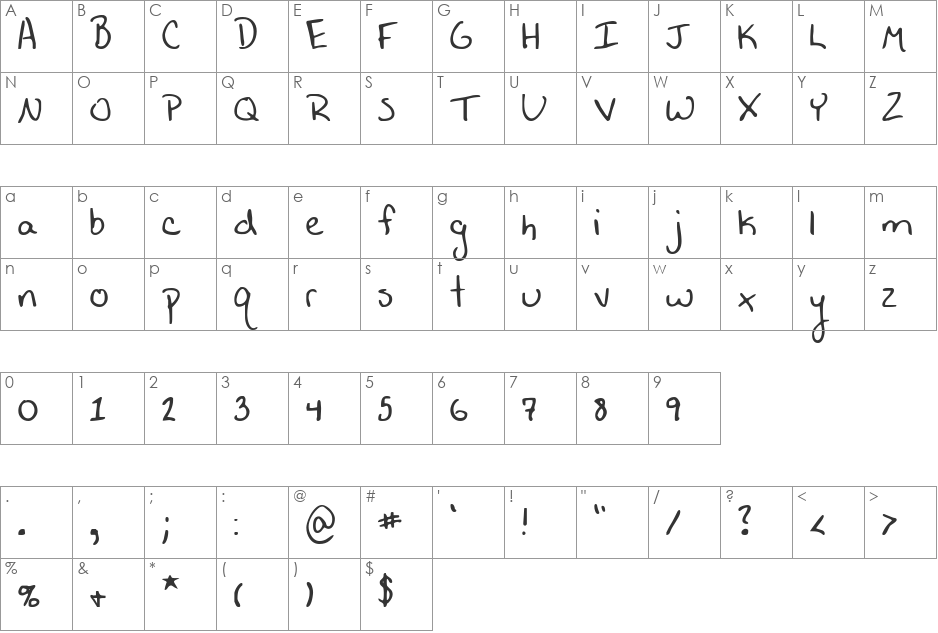 FSO a horrid mistake font character map preview