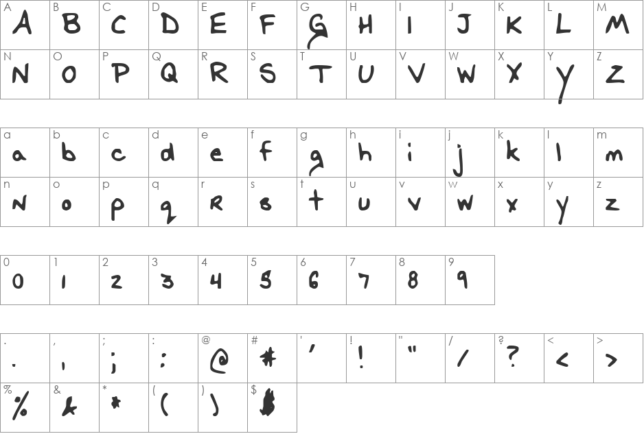 FSO baka kisama font character map preview
