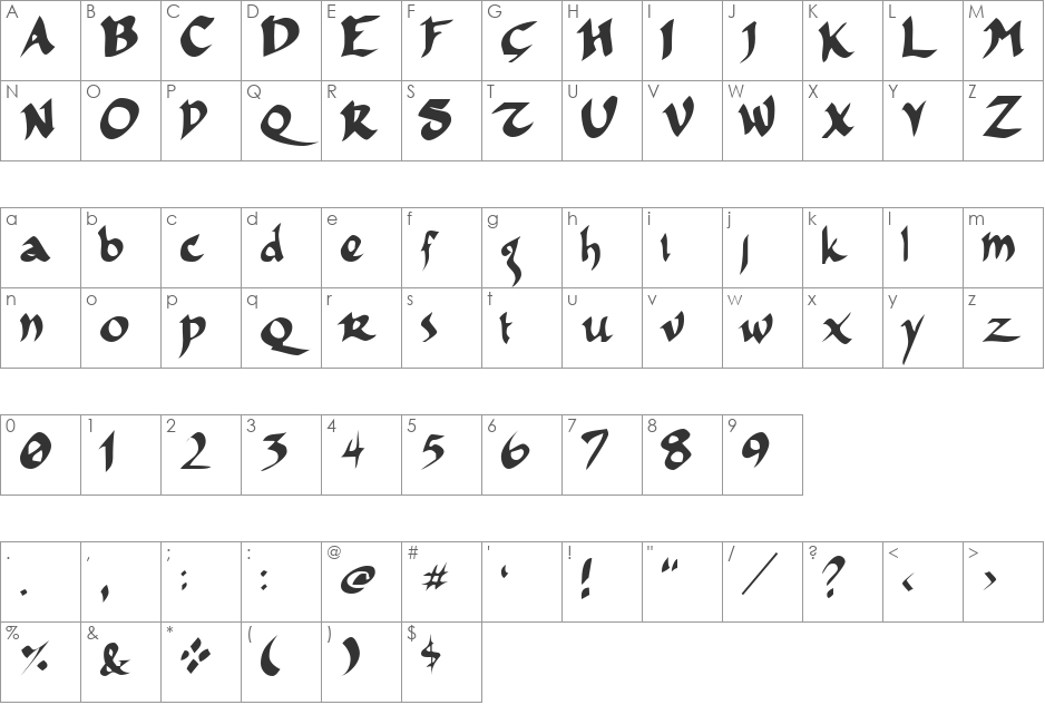 FSO incompetent apprentice font character map preview