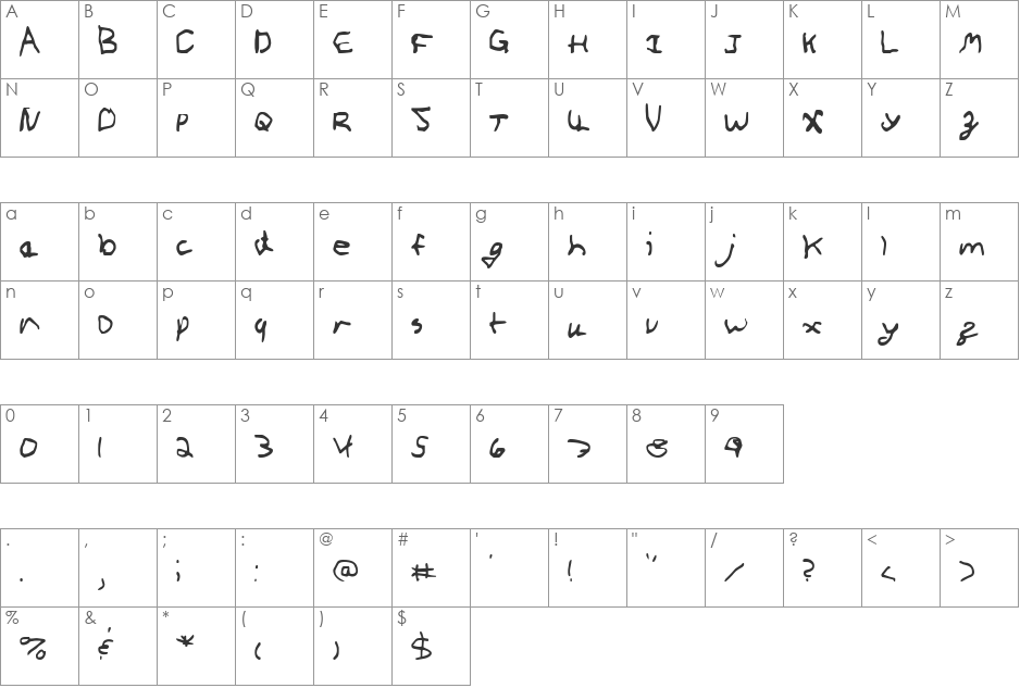 FSO lefty font character map preview