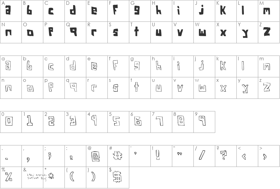 FSO square bracket font character map preview