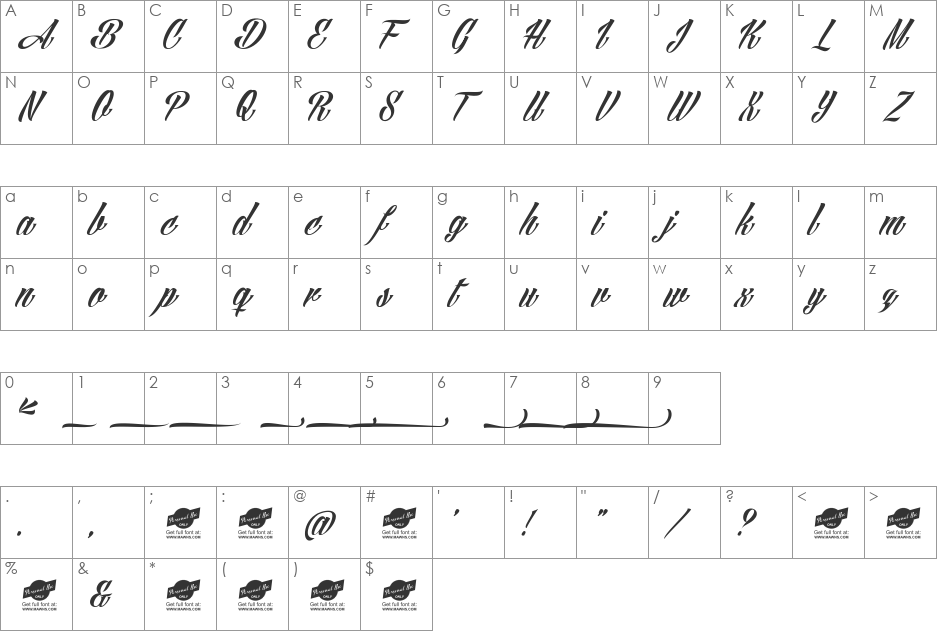 Angilla Tattoo Personal Use  font character map preview