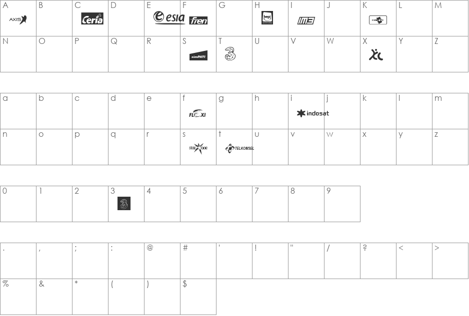 FTF [email protected] of Indonesiana Isl font character map preview