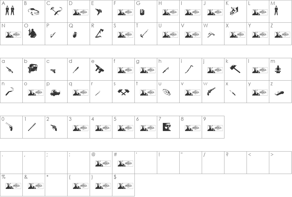 FTF Geng Kapak Merah font character map preview