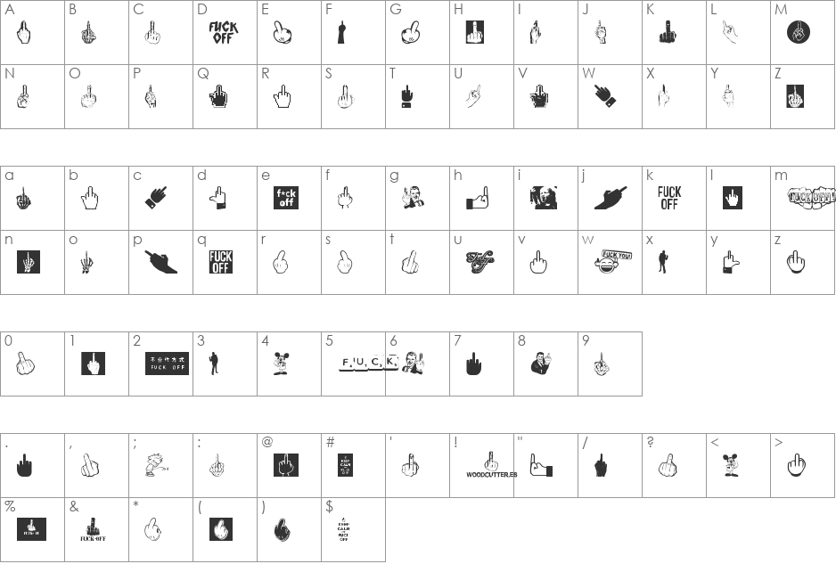 Fuck Off font character map preview