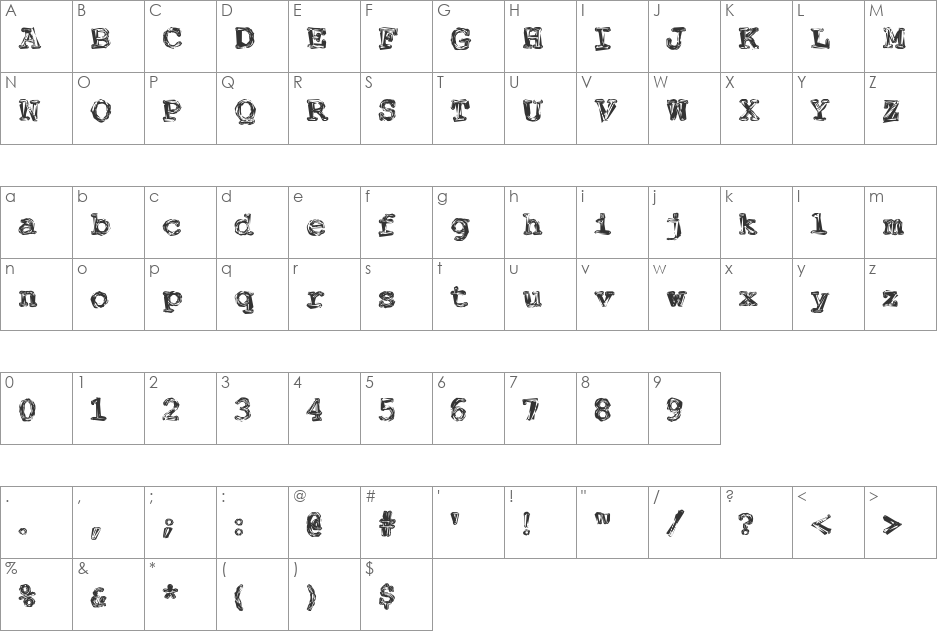 Fuckin Gwenhwyfar font character map preview