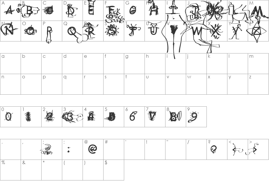 fuckSansJODER font character map preview