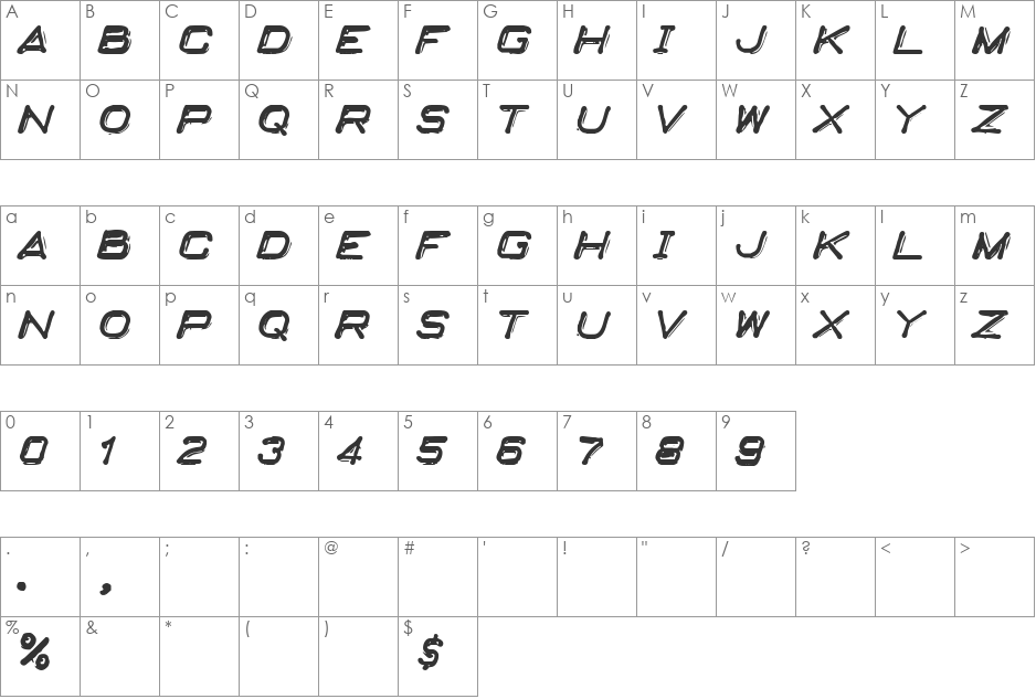 Fudge I font character map preview