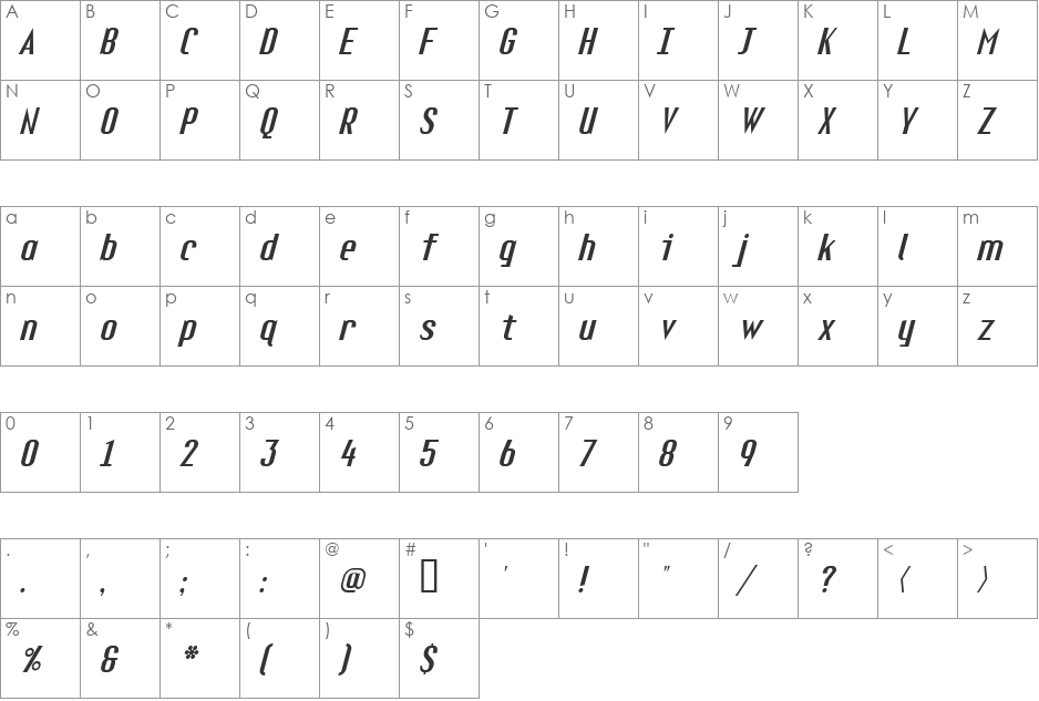Fuel font character map preview