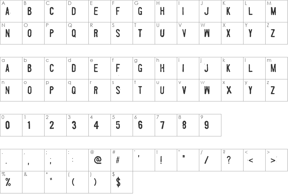 Fueled by Schlitz font character map preview