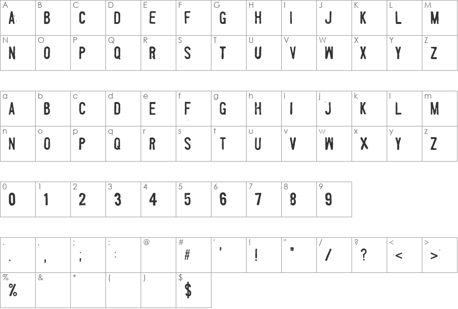 Fueled by Schlitz font character map preview