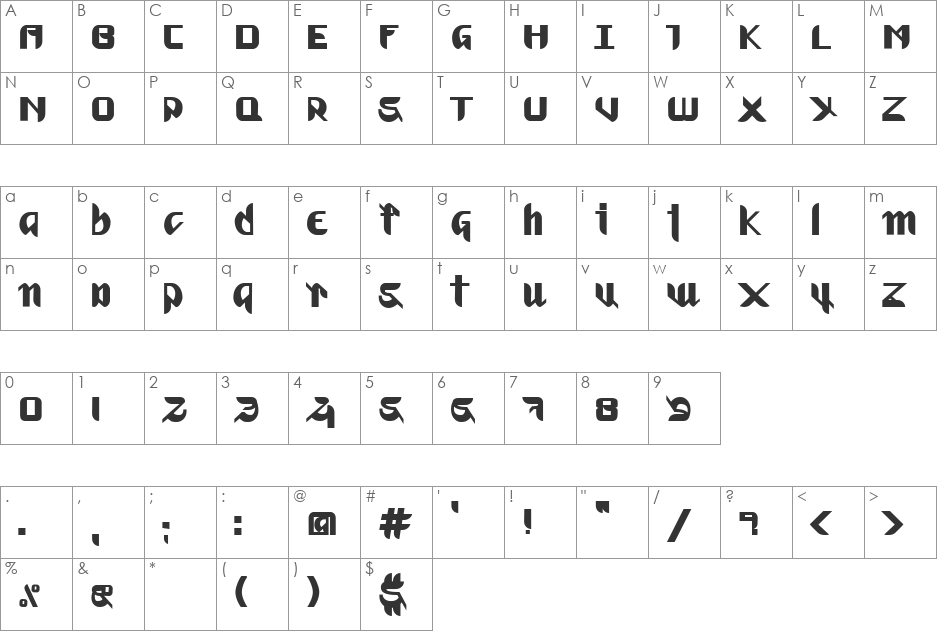 Fugue font character map preview