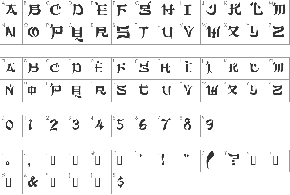 FujiamaSSK font character map preview