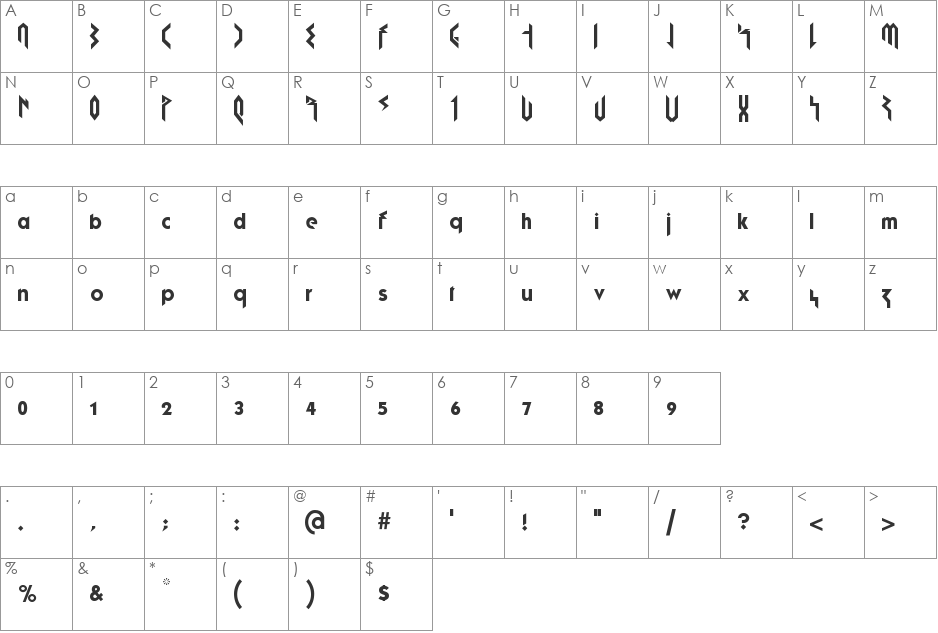 Fujita Ray font character map preview