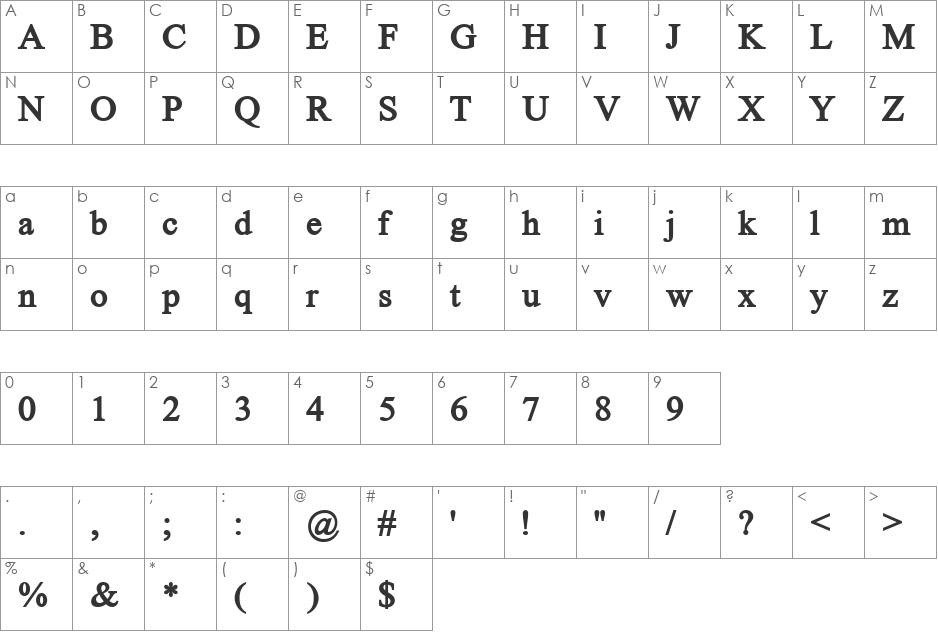 Aboriginal Serif font character map preview