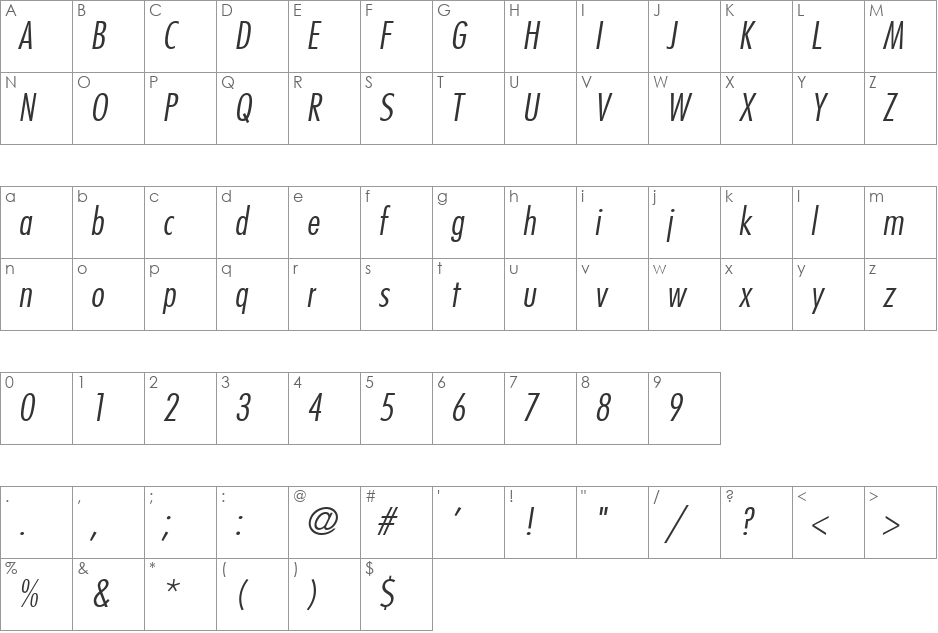 FujiyamaLight font character map preview