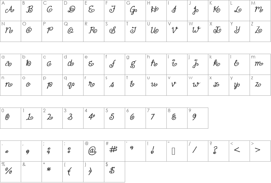 FullofSwirls font character map preview