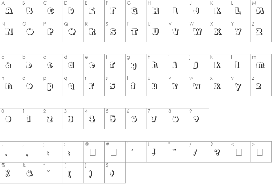 Fumo Dropshadow MN font character map preview