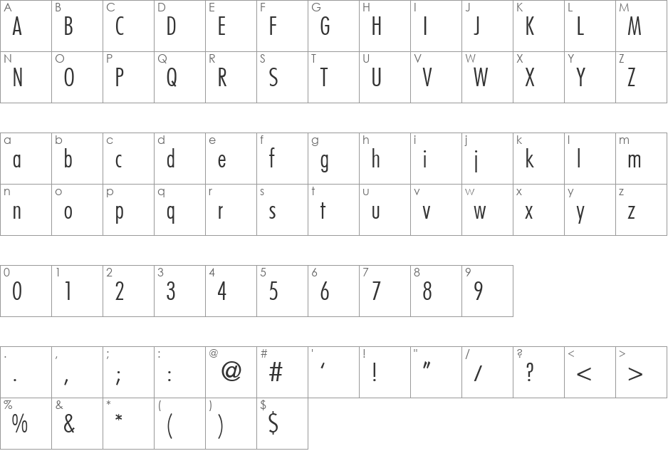 FunctionCondTwoLight font character map preview
