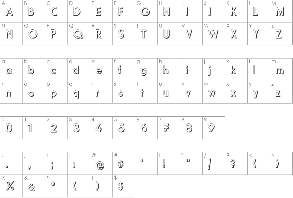 Fundamental 3D  Brigade font character map preview