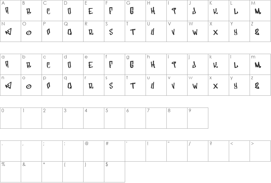 Funk font character map preview