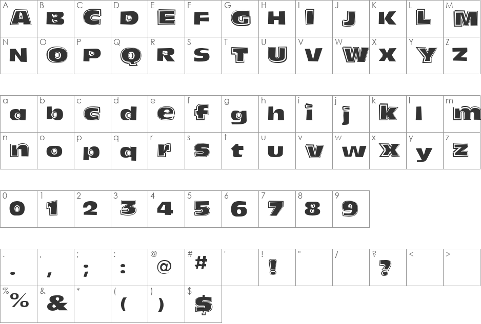 Funky Olive font character map preview