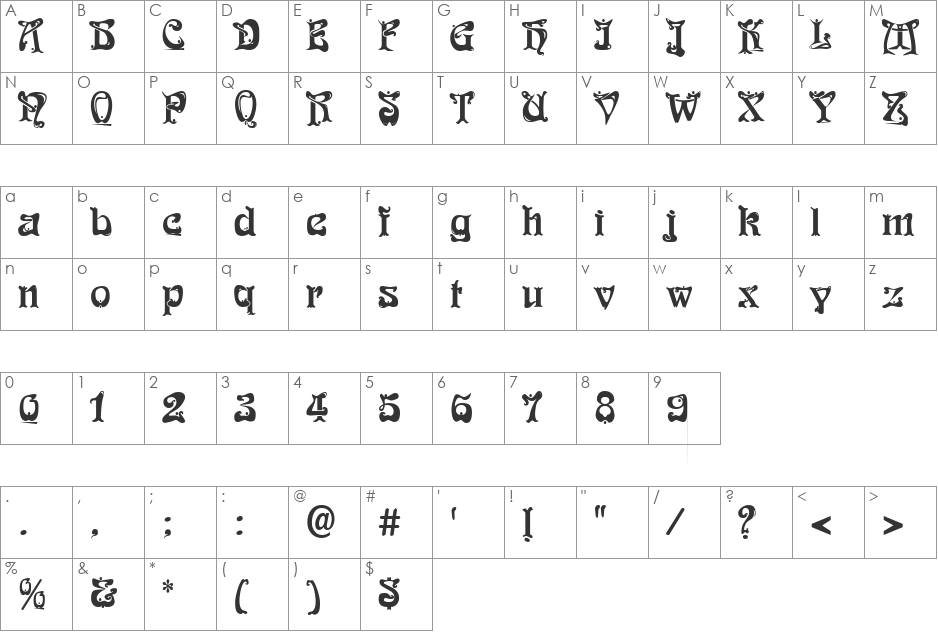 Funky Times font character map preview