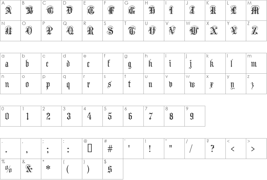 Anglican Text UNZ1L font character map preview