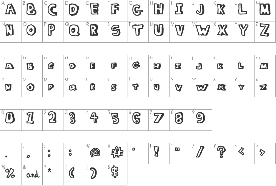 Funny Fellini font character map preview