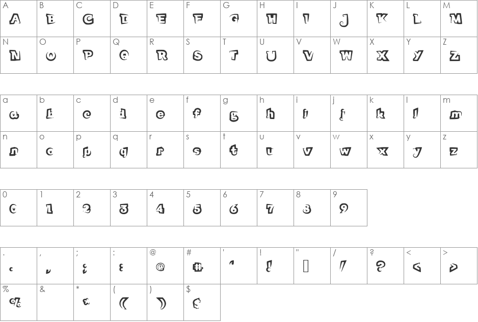 FunnyTeca font character map preview
